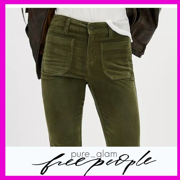 Free People pants in velvet green - Picture 1 of 4